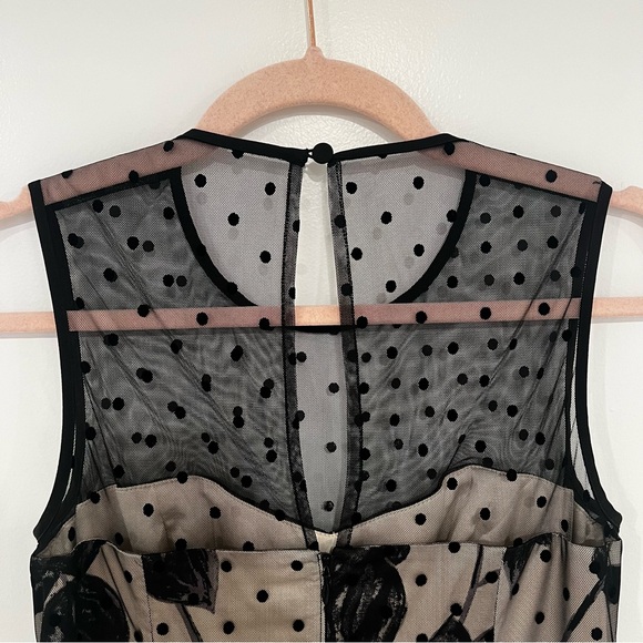 Eliza J Women’s Sz 4 Swiss Dot Floral Mesh Overlay Fit & Flare Dress Black - Picture 6 of 12